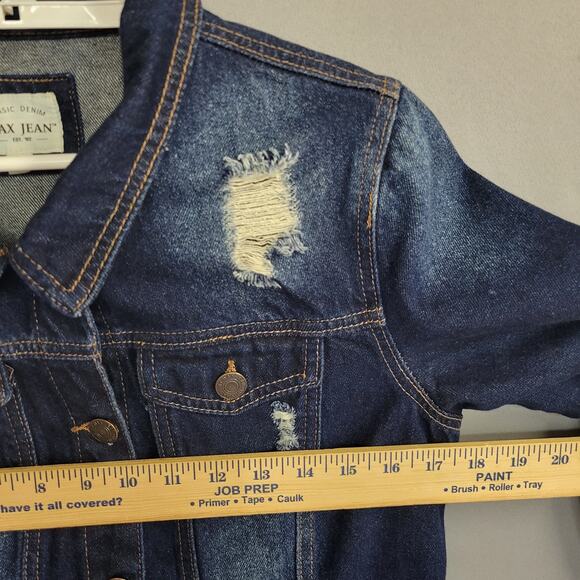 Wax Jean Jacket Womens Medium Distressed Denim Button Up Trucker Vintage Style - Picture 9 of 12
